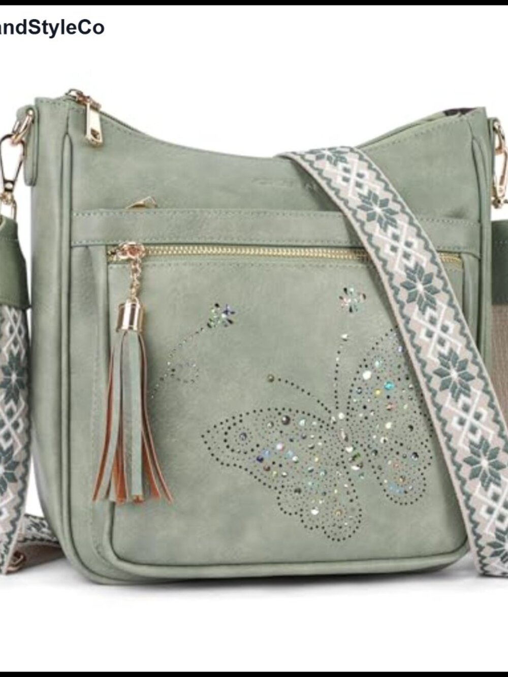 Women's Vegan PU Leather Butterfly Crossbody Bag with Tassel, Adjustable Strap